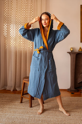 Double Sided Colored Muslin Natural Cotton Bathrobe