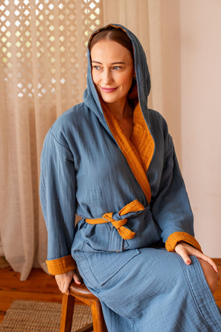 Double Sided Colored Muslin Natural Cotton Bathrobe