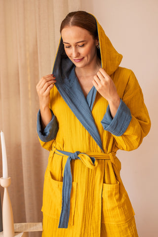 Double Sided Colored Muslin Natural Cotton Bathrobe