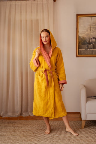 Double Sided Colored Muslin Natural Cotton Bathrobe