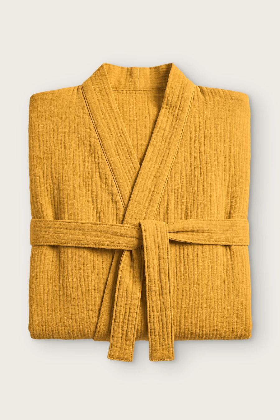 Handwoven 2-Layer Muslin Turkish Cotton Bathrobe - OEKO-TEX - Mustard