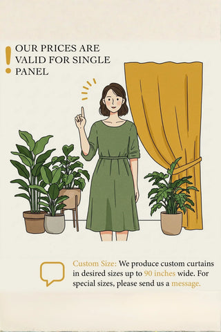 Single panel pricing custom size infographic. 2-layer muslin cotton curtain. Vivamaison.