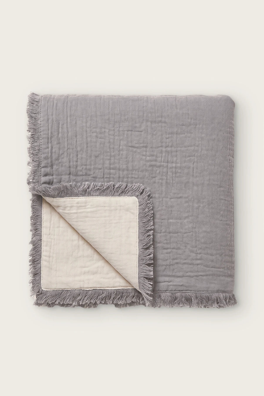 Handwoven 4-Layer Soft Muslin Fringed Bedspread - OEKO-TEX - Grey