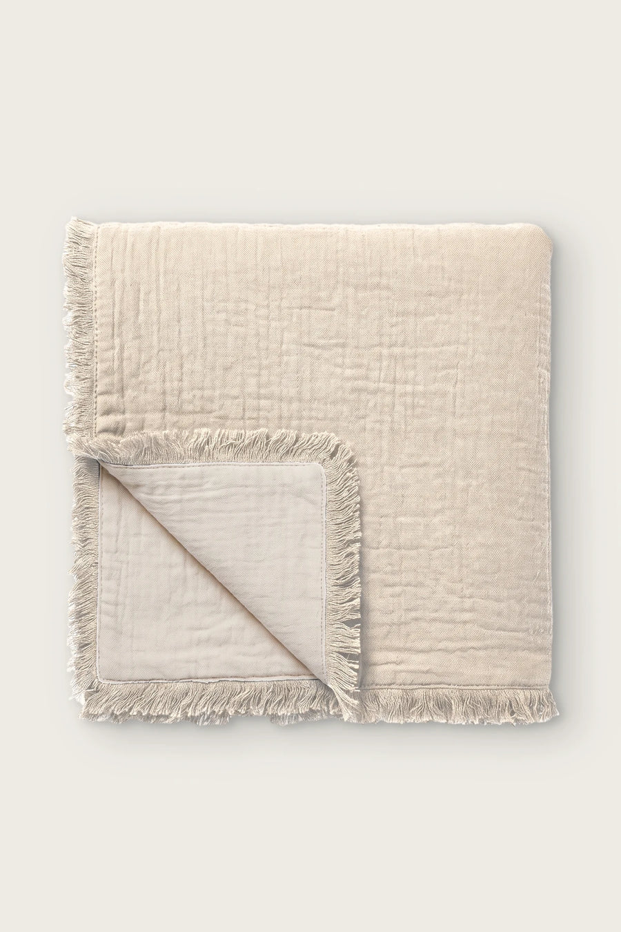 Handwoven 4-Layer Soft Muslin Fringed Bedspread - OEKO-TEX - Natural
