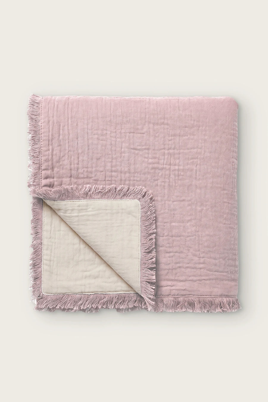 Handwoven 4-Layer Soft Muslin Fringed Bedspread - OEKO-TEX - Pink