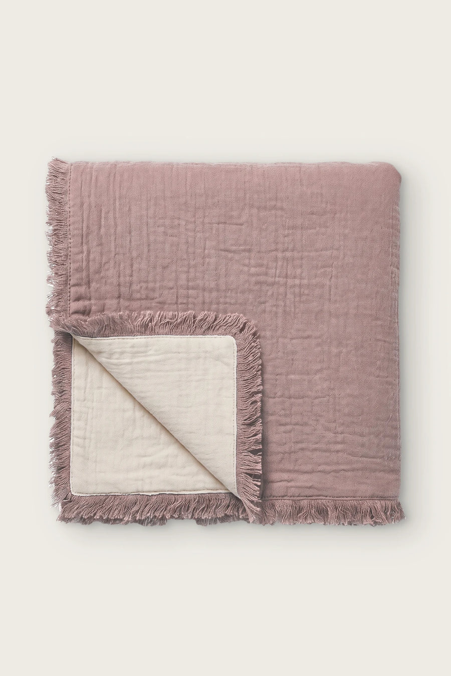 Handwoven 4-Layer Soft Muslin Fringed Bedspread - OEKO-TEX - Plum