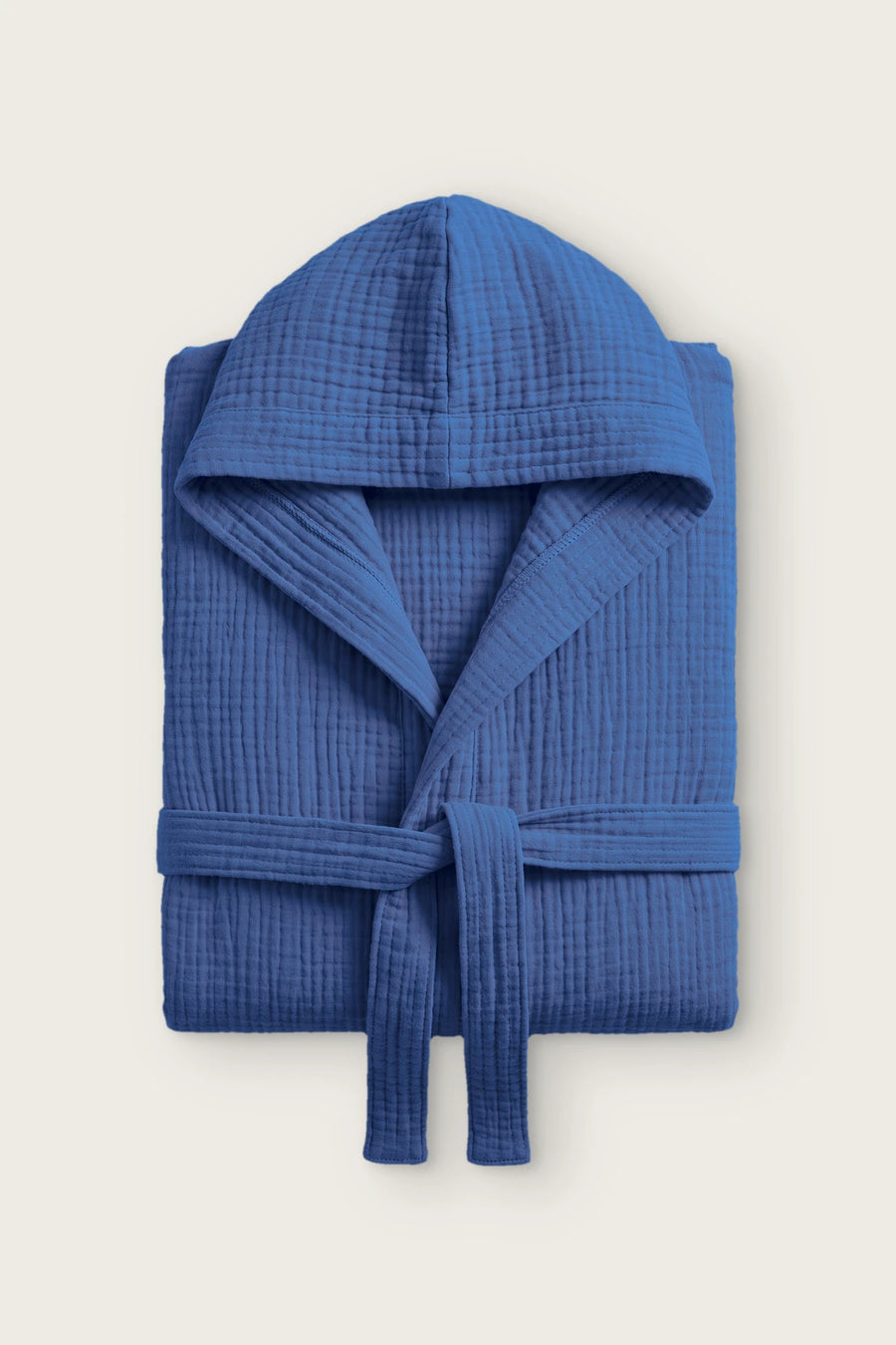 Handwoven 4-Layer Muslin Hooded Turkish Robe - OEKO-TEX - Indigo Blue