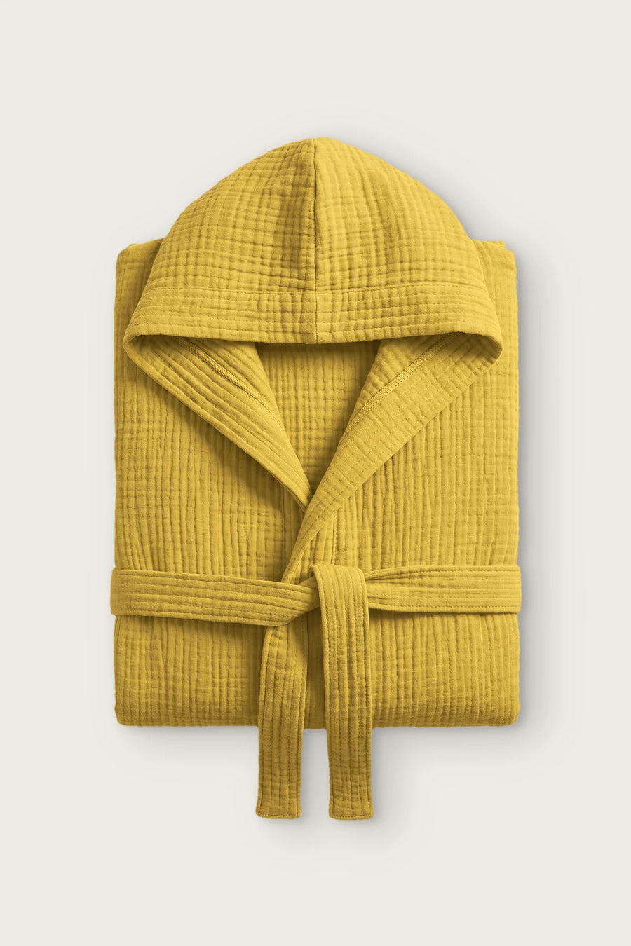 Handwoven 4-Layer Muslin Hooded Turkish Robe - OEKO-TEX - Mustard