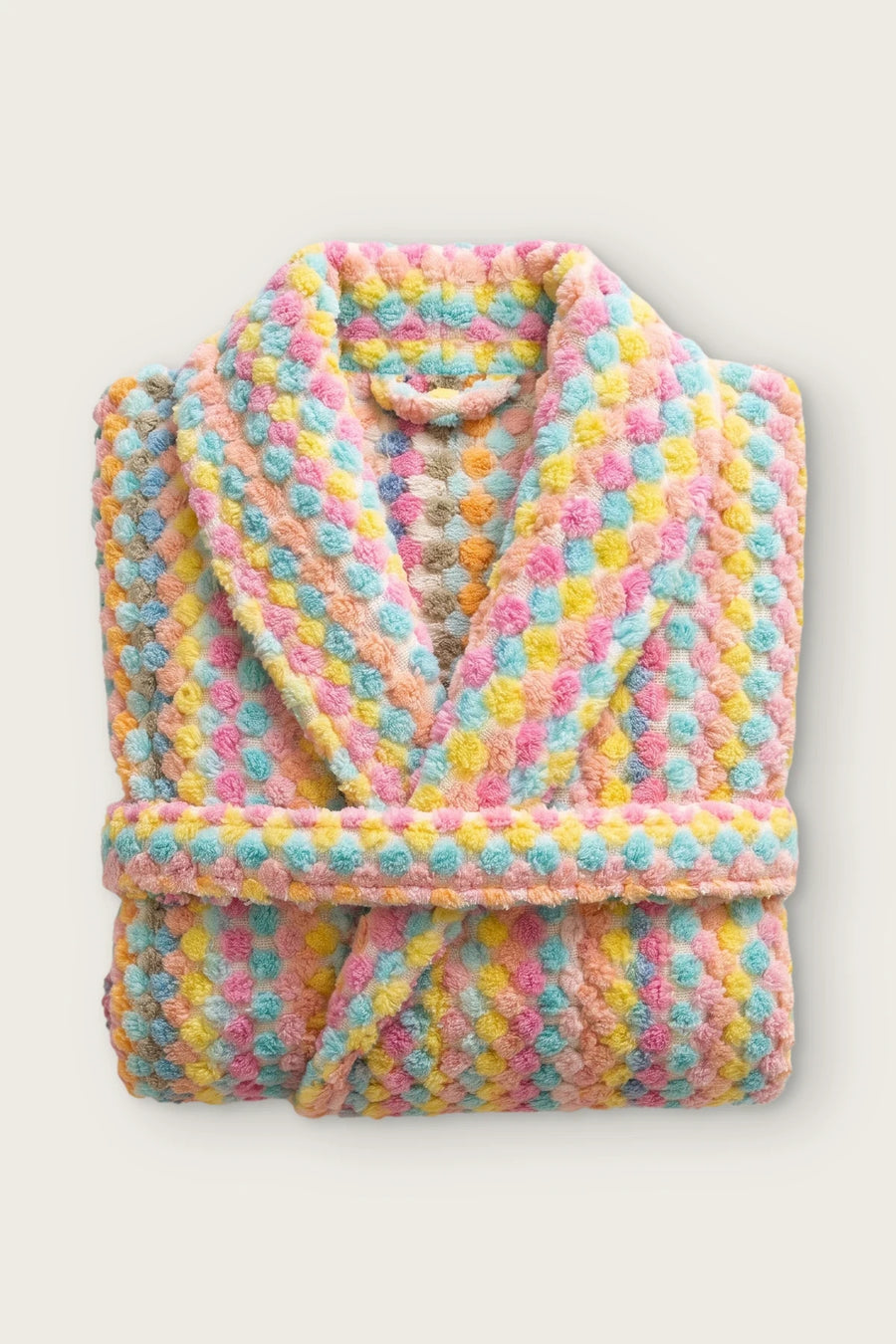 Handwoven Mosaic Cotton Hooded Spa Bathrobe - OEKO-TEX - Mint Pink