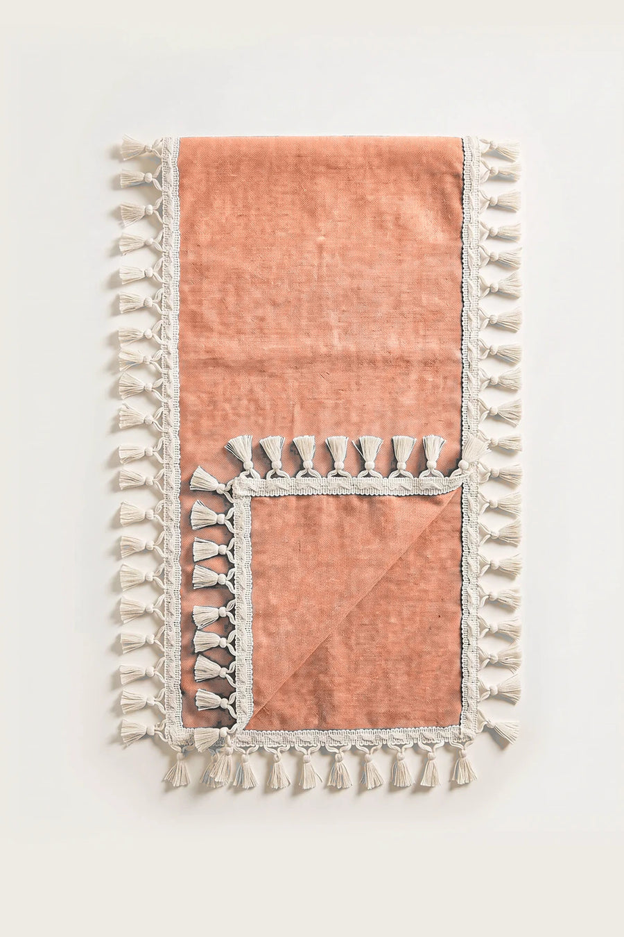 Handwoven Colorful Cotton Tassel Table Runner - OEKO-TEX - Orange