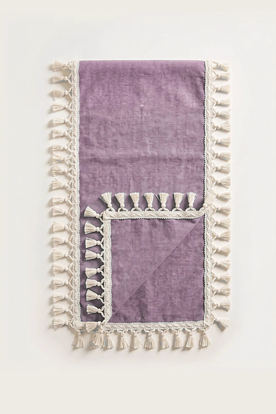 Handwoven Colorful Cotton Tassel Table Runner - OEKO-TEX - Plum