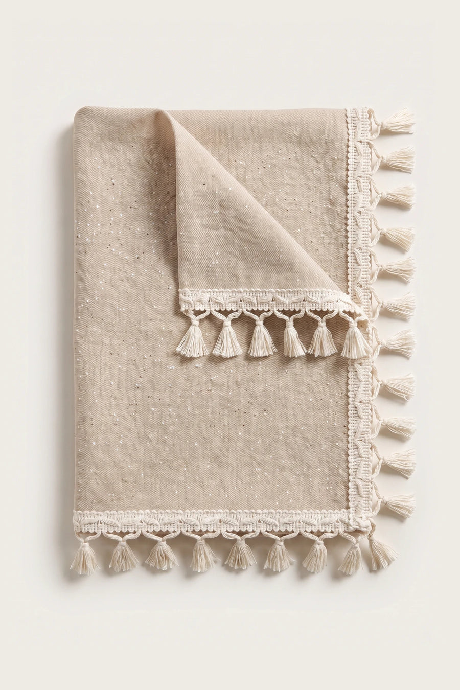 Handwoven Turkish Cotton Tassel Tablecloth - OEKO-TEX - Beige