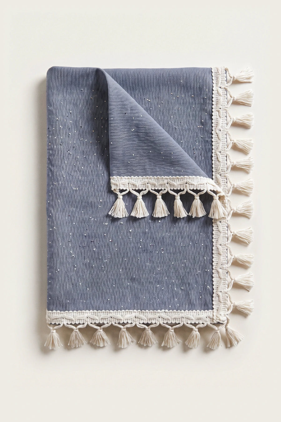 Handwoven Turkish Cotton Tassel Tablecloth - OEKO-TEX - Navy Blue