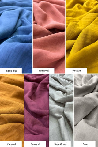 Reversible double-sided 4-layer muslin duvet cover color chart, 7 colors. Handwoven Denizli, OEKO-TEX. Vivamaison.