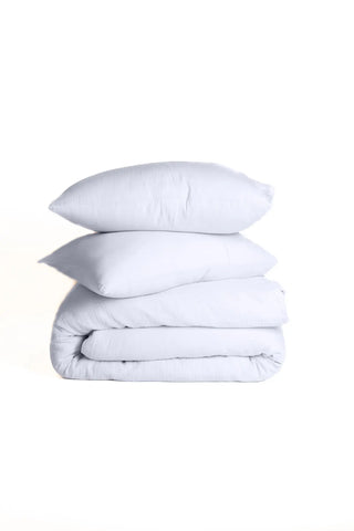 White handwoven soft muslin Turkish cotton plain duvet cover pillow pair. Long-staple Denizli, OEKO-TEX. Vivamaison.