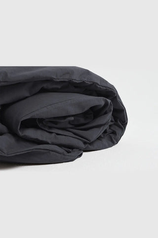 Anthracite handwoven stonewashed Turkish cotton duvet cover pillow pair. Vintage-soft Denizli, OEKO-TEX. Vivamaison.