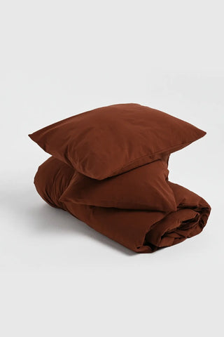 Brown handwoven stonewashed Turkish cotton duvet cover alternate view. Vintage-soft Denizli, OEKO-TEX. Vivamaison.