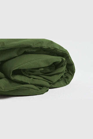 Green handwoven stonewashed Turkish cotton duvet cover alternate view. Vintage-soft Denizli, OEKO-TEX. Vivamaison.