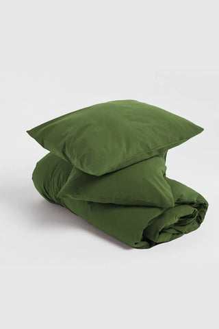 Green handwoven stonewashed Turkish cotton duvet cover pillow pair. Vintage-soft Denizli, OEKO-TEX. Vivamaison.