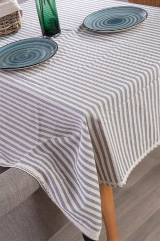 Coral handwoven striped linen lace cotton tablecloth chair detail. Crocheted lace Denizli, OEKO-TEX. Vivamaison.