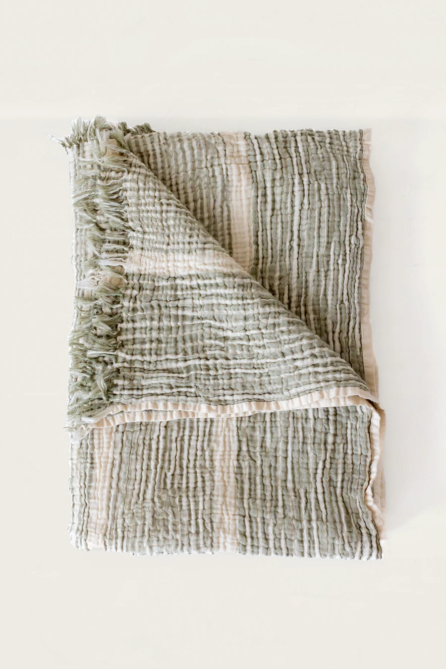 Handwoven Turkish Cotton Striped Peshtemal Towel - OEKO-TEX - Green Striped