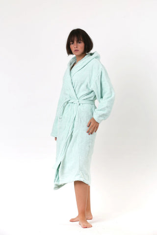 Mint terry bathrobe showing soft cotton terry loop texture by Vivamaison
