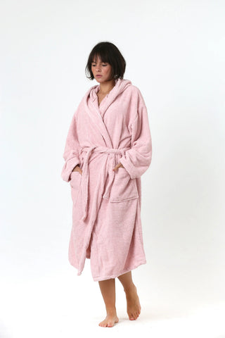Handwoven Turkish cotton terry bathrobe in pink - Vivamaison Denizli OEKO-TEX certified