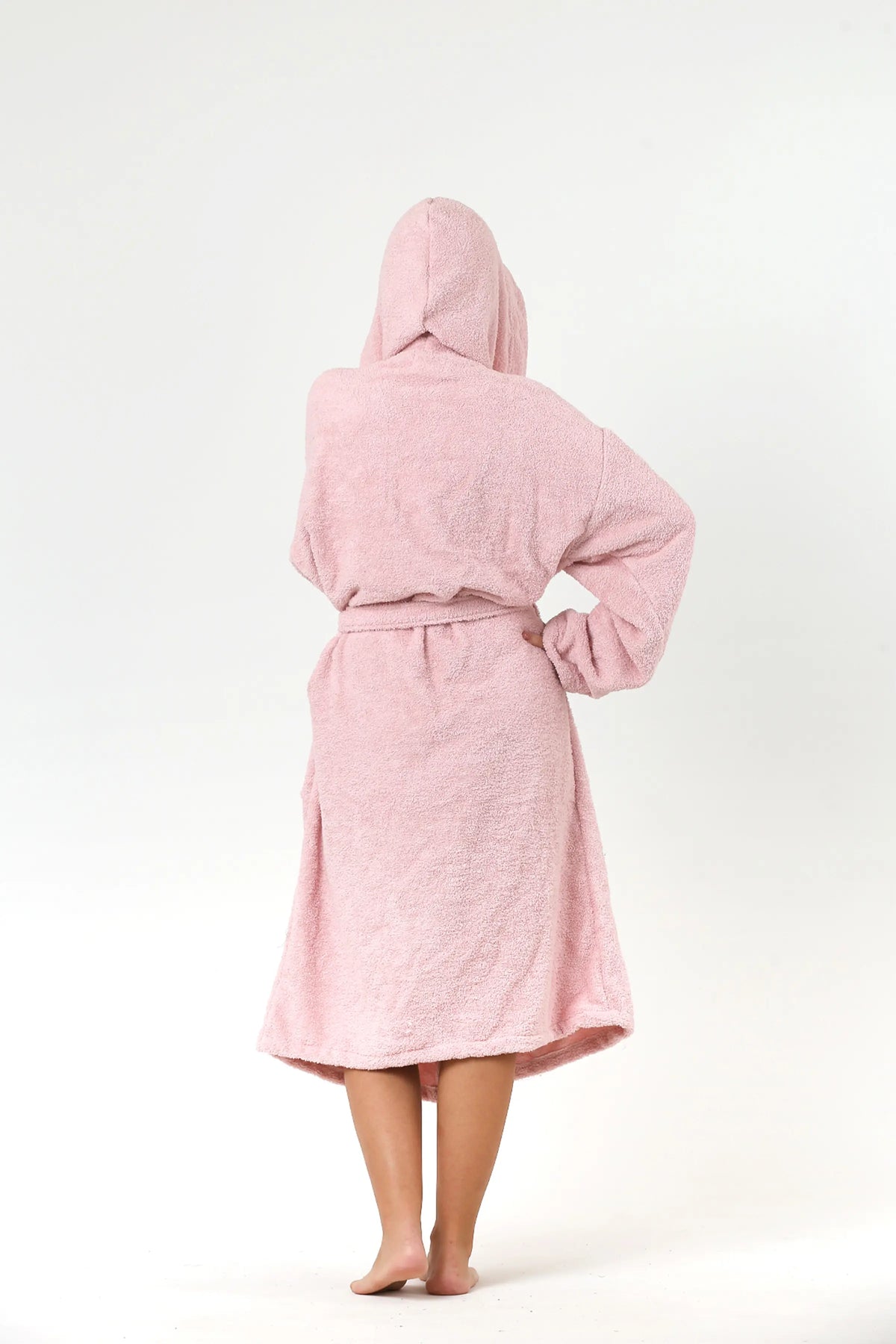 Pink terry bathrobe styled bathroom view - Aegean cotton quality