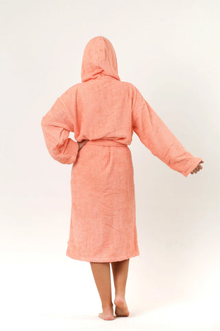 Salmon terry bathrobe styled view - handwoven Denizli craft