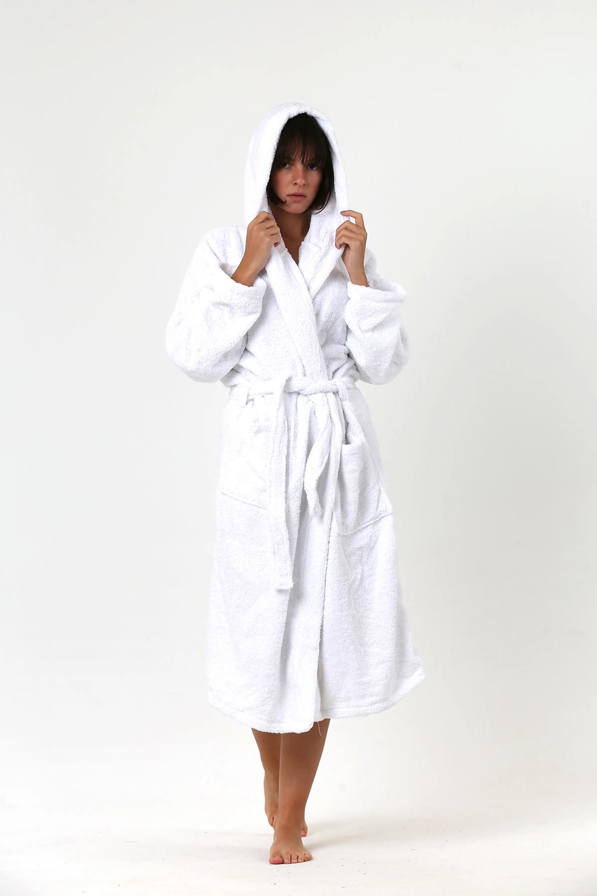 Handwoven Turkish cotton terry bathrobe in white - Vivamaison Denizli OEKO-TEX certified