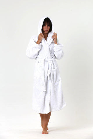 Handwoven Turkish cotton terry bathrobe in white - Vivamaison Denizli OEKO-TEX certified