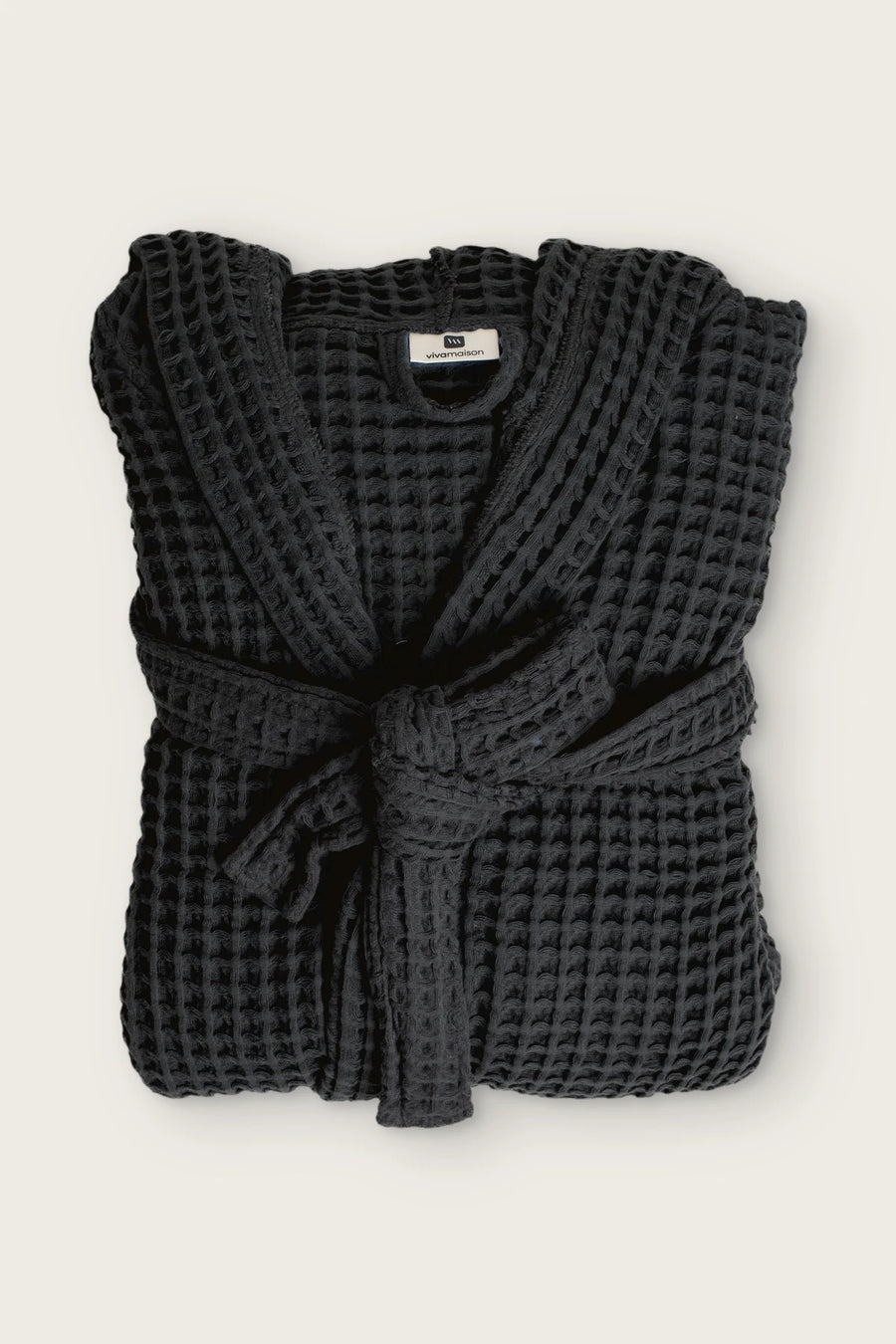 Handwoven Turkish Cotton Waffle Hooded Bathrobe - OEKO-TEX - Black