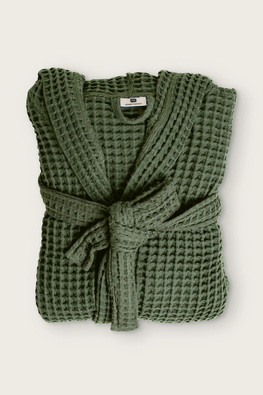 Handwoven Turkish Cotton Waffle Hooded Bathrobe - OEKO-TEX - Dark Green