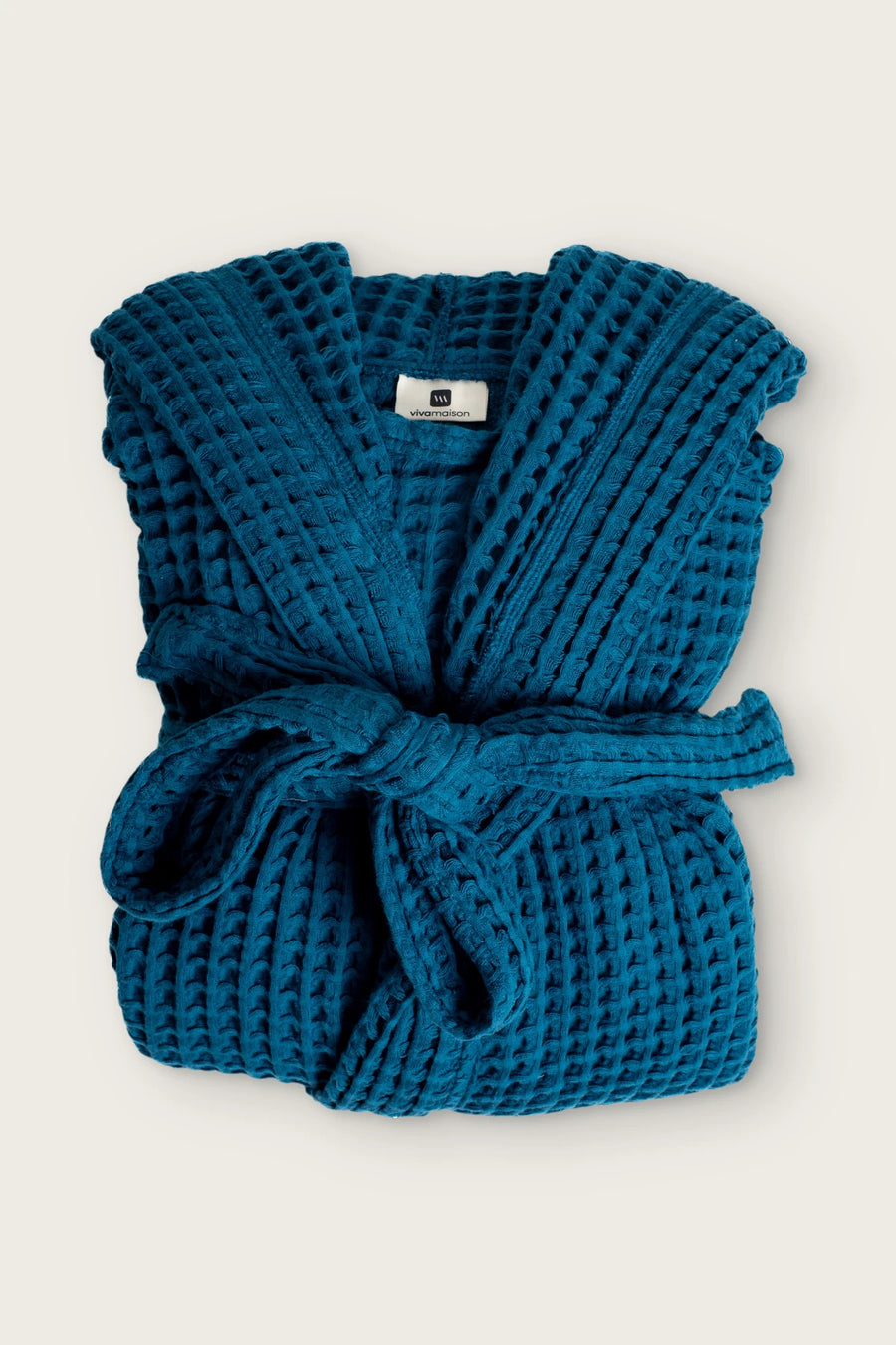 Handwoven Turkish Cotton Waffle Hooded Bathrobe - OEKO-TEX - Indigo Blue