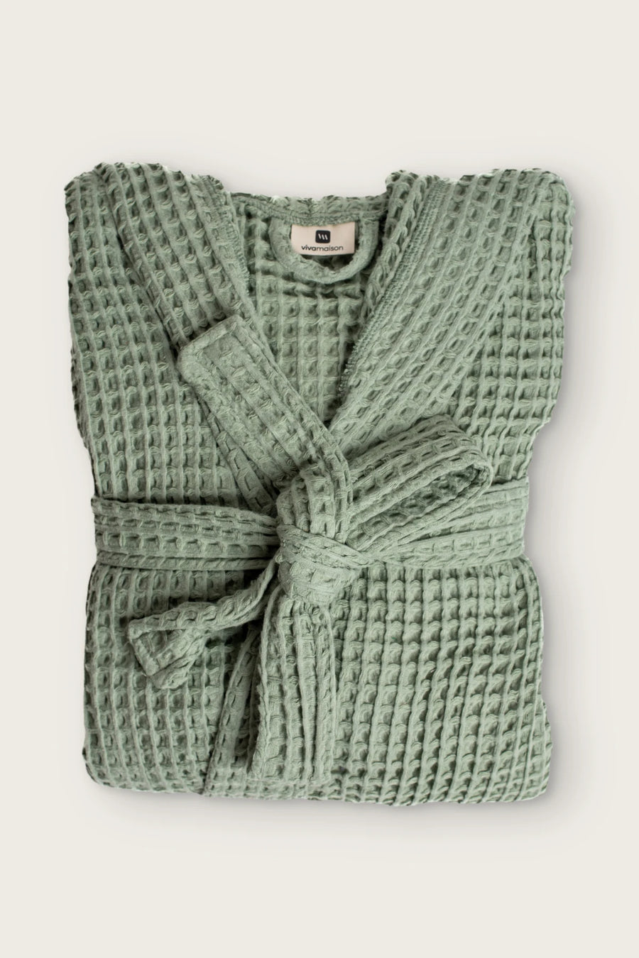 Handwoven Turkish Cotton Waffle Hooded Bathrobe - OEKO-TEX - Sage Green