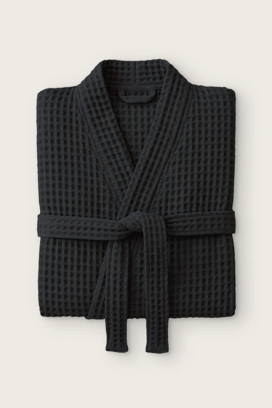 Handwoven Turkish Cotton Waffle Kimono Bathrobe - OEKO-TEX - Black