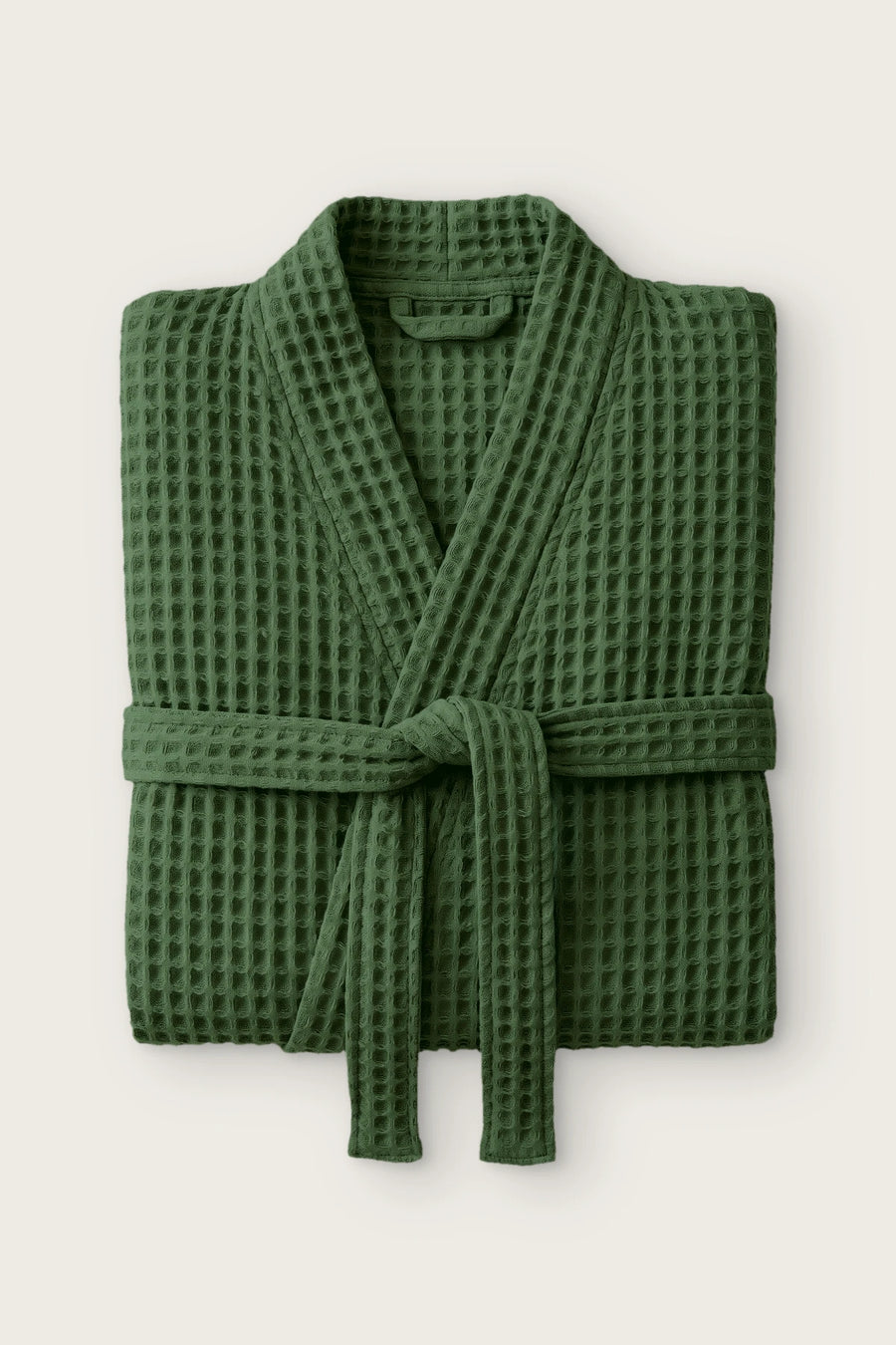 Handwoven Turkish Cotton Waffle Kimono Bathrobe - OEKO-TEX - Dark Green