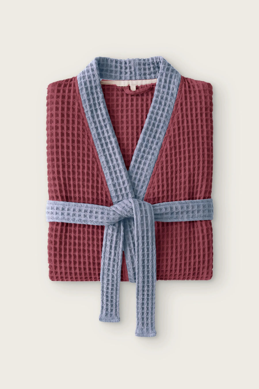 Handwoven Two-Tone Waffle Kimono Robe Turkish - OEKO-TEX - Burgundy - Gray