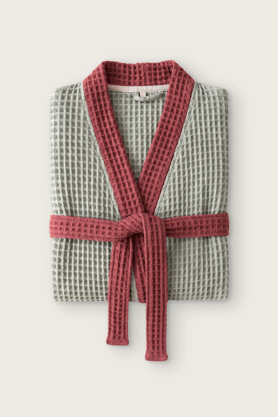 Handwoven Two-Tone Waffle Kimono Robe Turkish - OEKO-TEX - Sage Green - Burgundy