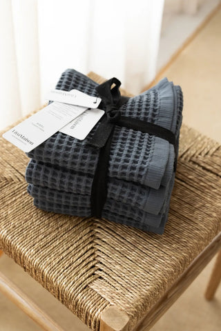 Handwoven Turkish cotton waffle weave towel set, all 11 colors group lifestyle. Denizli, OEKO-TEX. Vivamaison.