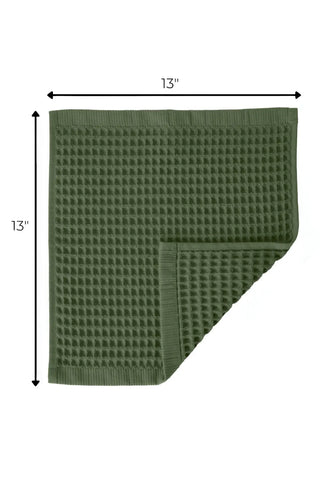 Dark Green handwoven Turkish cotton waffle weave towel washcloth size reference. Denizli, OEKO-TEX. Vivamaison.