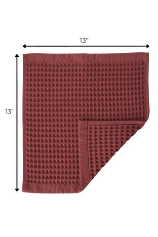 Dark Red handwoven Turkish cotton waffle weave towel washcloth size reference. Denizli, OEKO-TEX. Vivamaison.