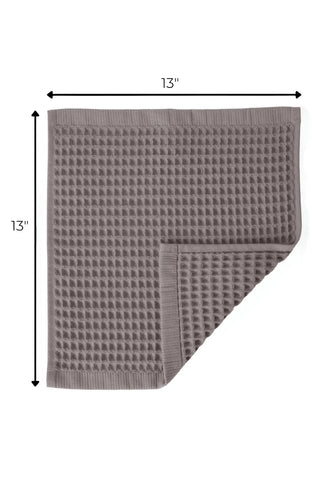 Grey handwoven Turkish cotton waffle weave towel washcloth size reference. Denizli, OEKO-TEX. Vivamaison.