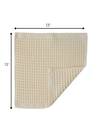 Natural handwoven Turkish cotton waffle weave towel washcloth size reference. Denizli, OEKO-TEX. Vivamaison.