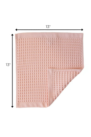 Pink handwoven Turkish cotton waffle weave towel washcloth size reference. Denizli, OEKO-TEX. Vivamaison.
