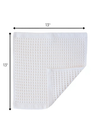 White handwoven Turkish cotton waffle weave towel washcloth size reference. Denizli, OEKO-TEX. Vivamaison.