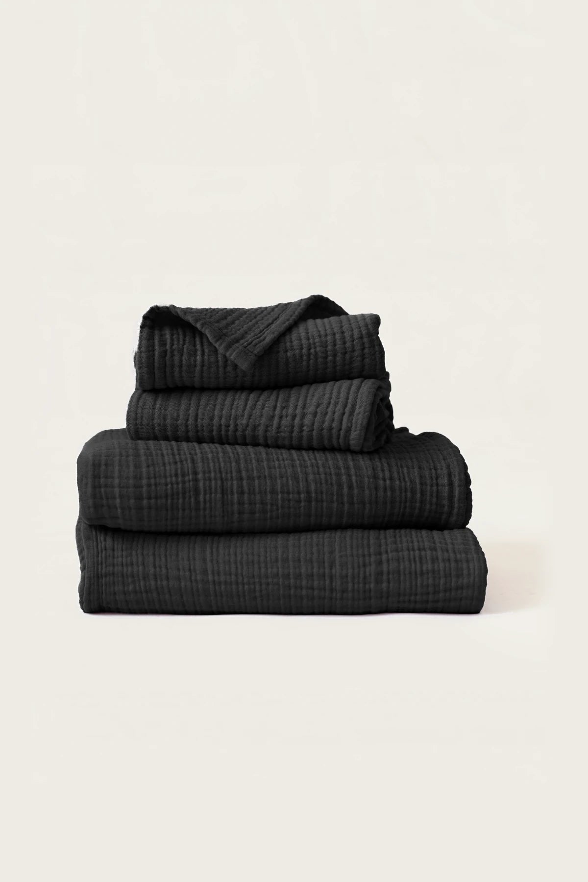 Handwoven 4-layer muslin Turkish towel set in black — VivaMaison Denizli, OEKO-TEX certified