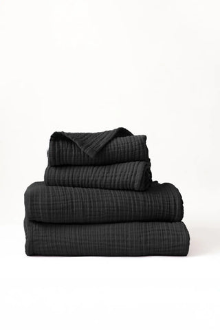 Handwoven 4-layer muslin Turkish towel set in black — VivaMaison Denizli, OEKO-TEX certified