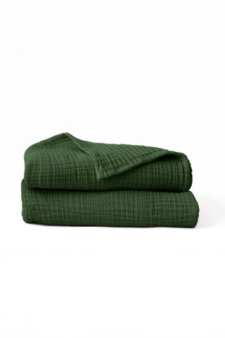 Forest green muslin face and hand towel, lightweight 4-layer Turkish cotton handwoven in Denizli