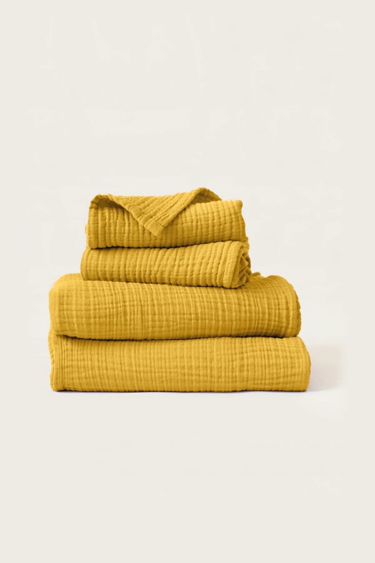 Handwoven 4-layer muslin Turkish towel set in mustard yellow — VivaMaison Denizli, OEKO-TEX certified